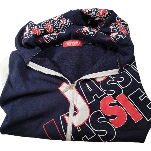 Mens Size Small Jassie Sports Casual Full Zipped Hoodie Sweatshirt. Red White - Picture 7 of 7